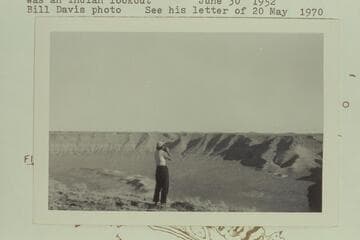 Fern Davis at rim of Desolation Canyon at Mile 62 where there was an old stone wall suggesting it was an indian lookout