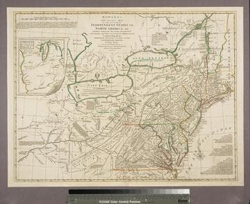 Bowles's new pocket map of the following Independent States of North America : viz. Virginia, Maryland, Delaware, Pensylvania, New Jersey, NewYork, Connecticut & Rhode Island ; comprending also the habitations & hunting countries of the Confederate Indians / by Lewis Evans.  Printed for the proprietor Carington Bowles, No. 69 in St. Pauls Church Yard, London