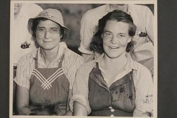 Elzada Clover and Lois Jotter taken at Pierce Ferry when they arrived with the first Nevills expedition